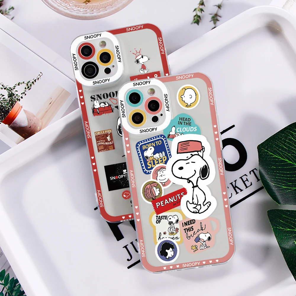 Cute Dog S-Snoopys Phone Case for Samsung Galaxy A71 A55 A54 A53 A52 A51 A34 A33 A32 A23 A14 A13 A12 4G 5G Border Print Cover