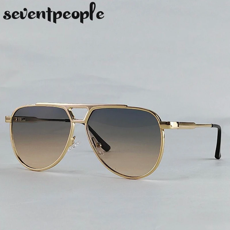Steampunk Piloten-Sonnenbrille Oval für Herren 2026 Luxusmarke Vintage Punk Metall Outdoor Sonnenbrille für Männer Trendige Doppelbalken-Brille – Detail 2