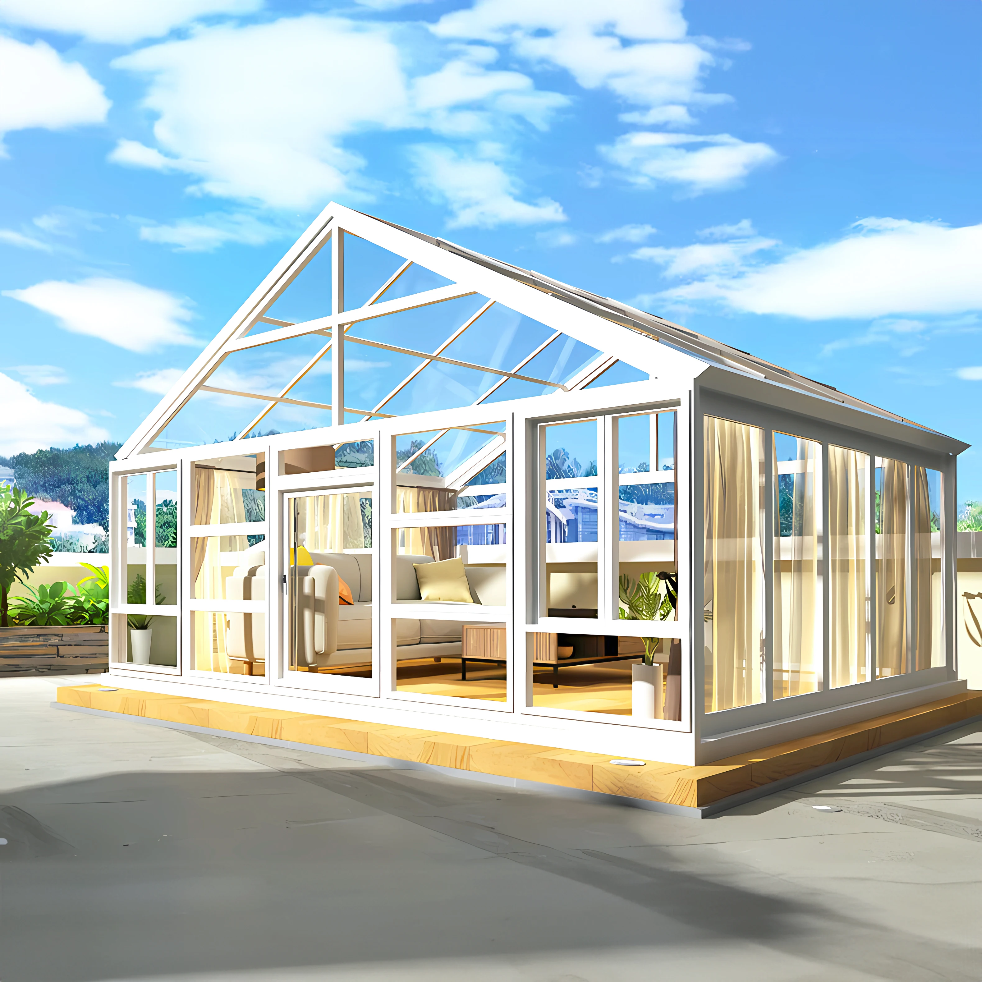 4 Season Outdoor Aluminum Frame Flat Slant Roof Waterproof Tempered Glass Enclosure Patio Gazebo for Garden Balcony Backyard sun