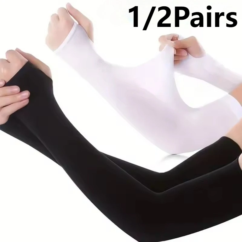 1/2 pares de mangas largas de seda de hielo para brazos, cubiertas de protección solar para brazos, ciclismo al aire libre, correr, pescar, conducir, mangas de brazo frescas