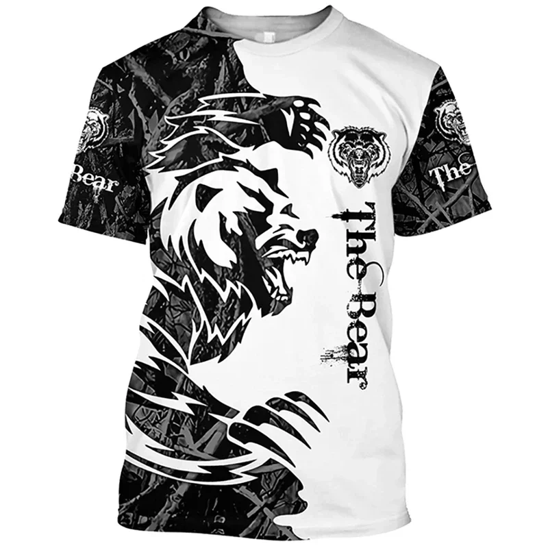 Outdoor Hunting 3D Printed T Shirt For Boys Animal  Bear Graphic T-Shirt Casual Streetwear Ropa Hombre Oversized O-Neck Tee Tops