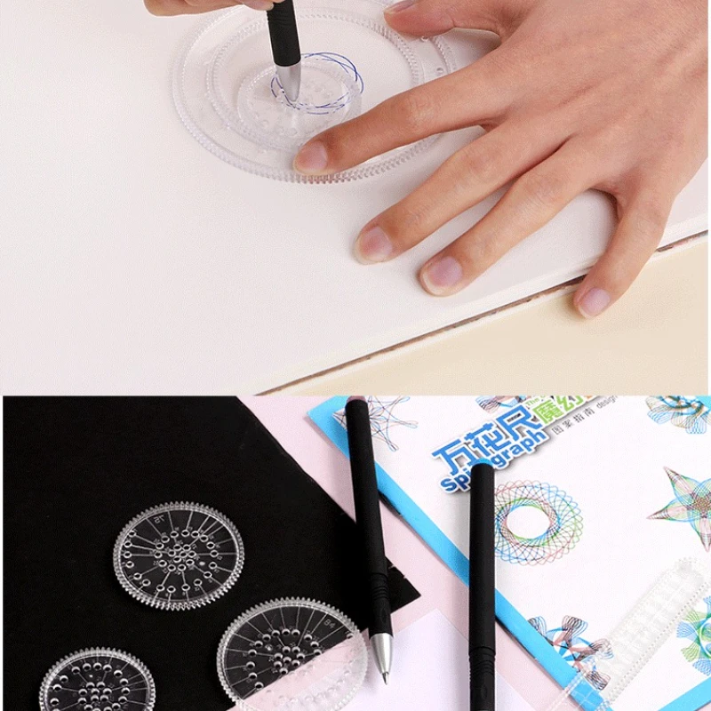 Conjunto de espirógrafo infantil, 27 peças, treinamento cerebral geométrico, ferramenta de desenho de plástico de luxo, brinquedo de arte criativa com caneta grátis
