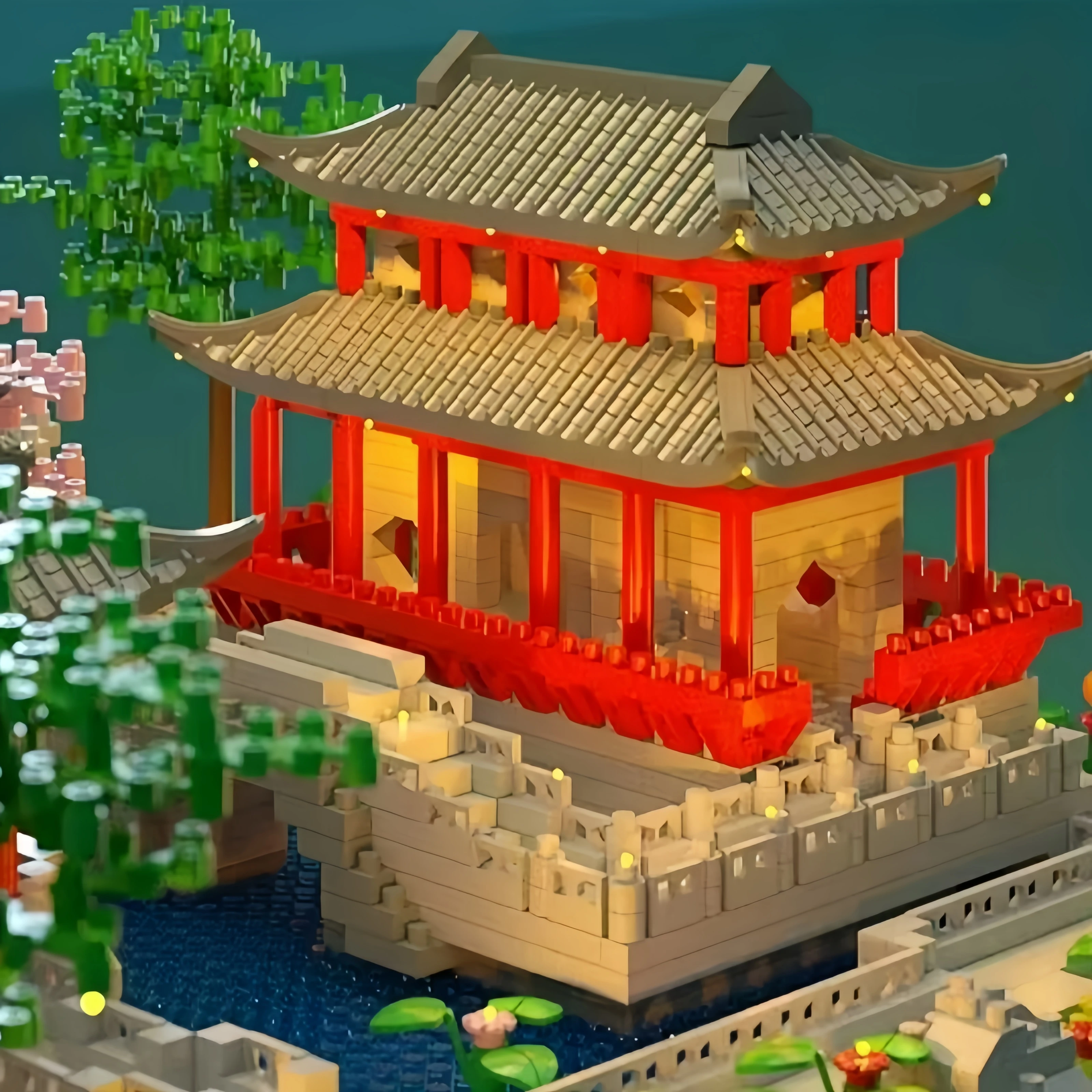 Suzhou garden Chinese classic building microparticle building block model decoration educational toys view 5