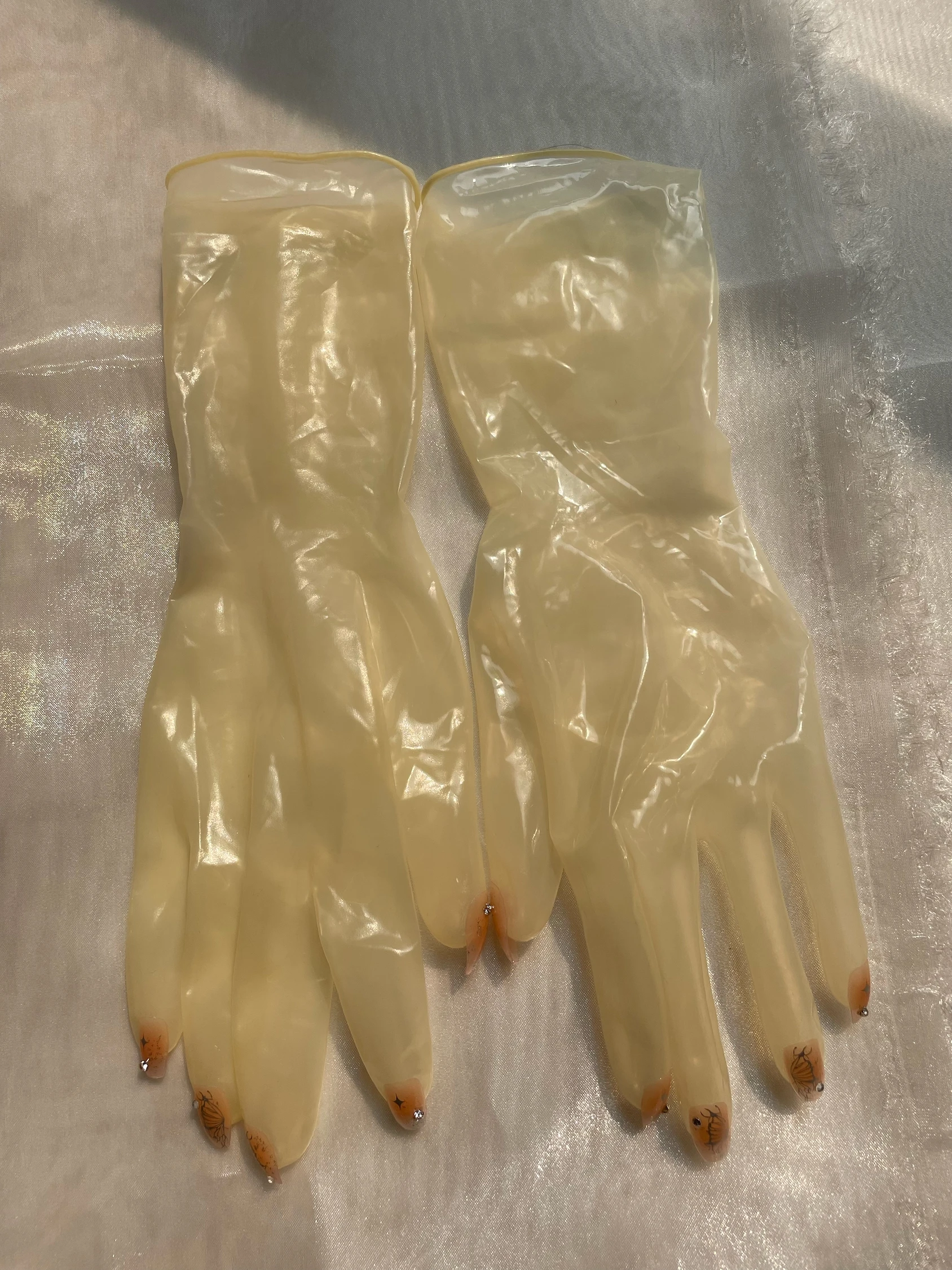 Men's Fetish Unisex Flesh Latex Rubber Zentai Short Gloves With Nails Art Cosplay Kigurumi Gloves For Crossdresser