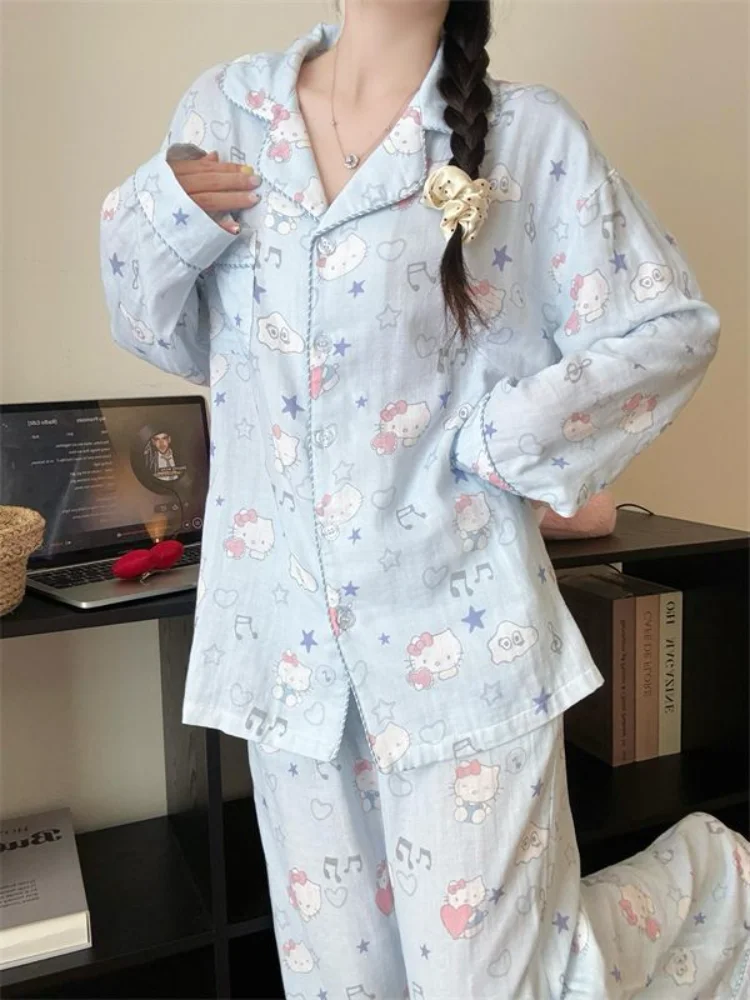 

Sanrio Hello Kitty Pajamas Set Kawaii Pyjamas Pants Long Sleeve Sleepwear Spring Cartoon Pijama Women Home Clothes 2 Piece Set