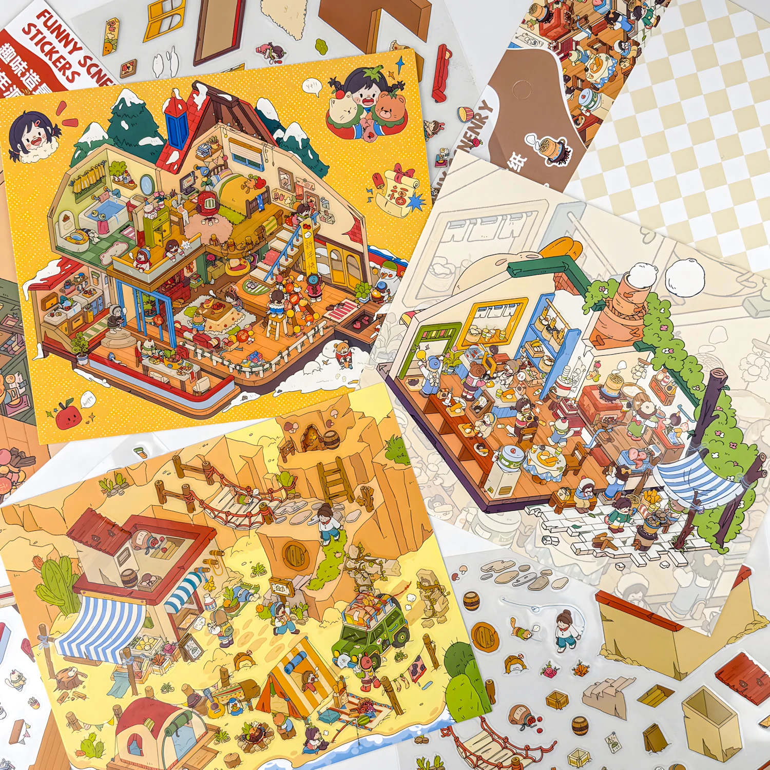 

3D Scene Sticker Book, multi-sets with various styles. Cute cartoon decorative stickers for scrapbooks, journals & DIY crafts.