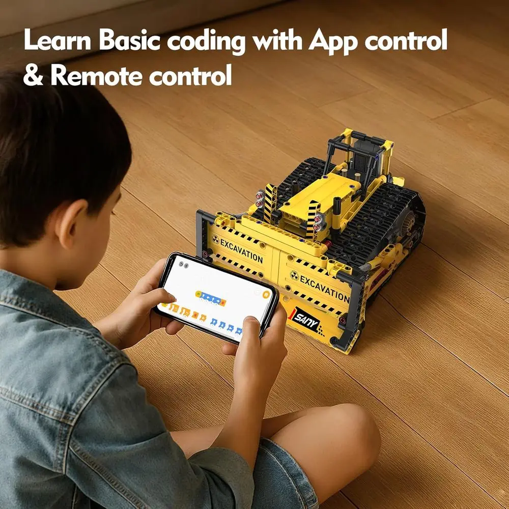 ชุดหุ่นยนต์ STEM: รถขุดบังคับวิทยุ 555 ชิ้น สำหรับเด็กอายุ 6-14 ปี ของขวัญ DIY เพื่อการศึกษา