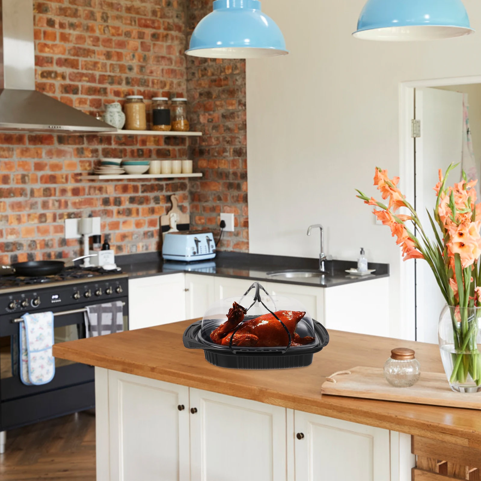 

10pcs Roasted Chicken Boxes Food Grade Containers Takeaway Packaging Dustproof Heat Resistant Transparent Lid Party Boxes