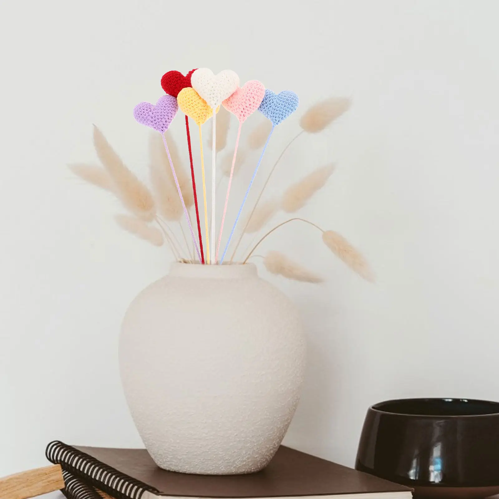 

Набор из 6 вязаных крючком букетов в форме сердца, ручной работы, из мягкой пряжи, для свадьбы, Дня святого Валентина, вечеринок, декораций и украшения мероприятий