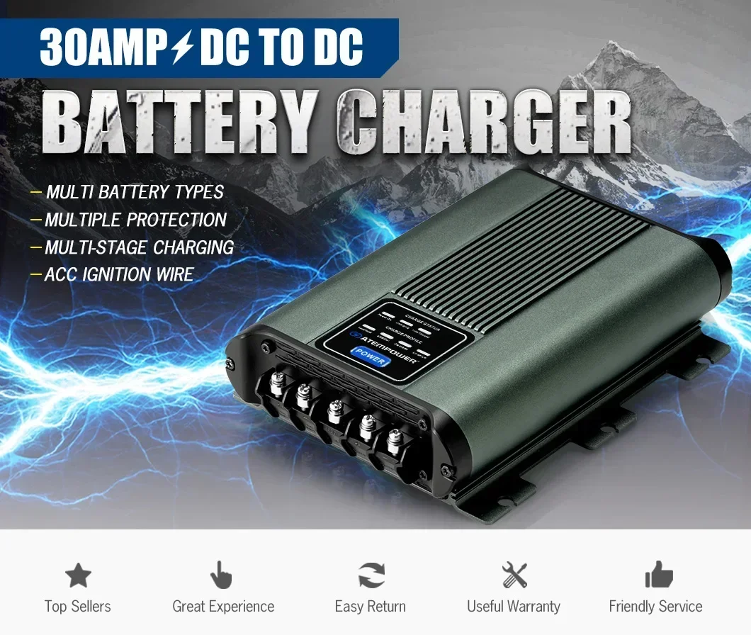 

ATEM POWER 30A 12V Двойная аккумуляторная система Зарядное устройство постоянного тока в постоянный для свинцово-кислотных и литиевых батарей Автомобильная система управления аккумулятором RV