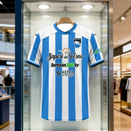 Camisa de Futebol Pescara Calcio 2025-26 Home Kit Impressão 3D Adulto e Infantil Leve e Confortável para Família, Verão, Secagem Rápida, Macia