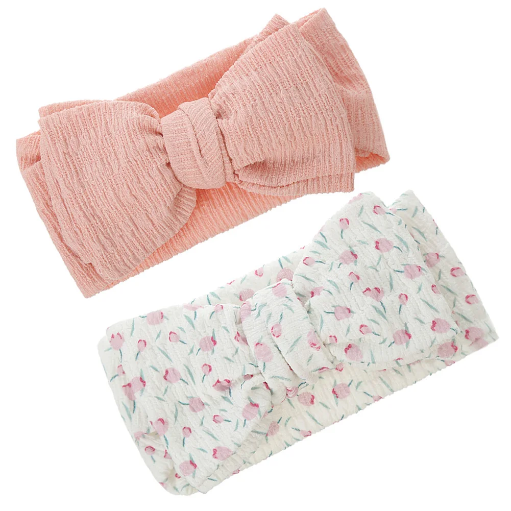 2Pcs/lot Baby Bow Headband Stretchy Floral Double Layers Knotted Headwraps Kids Girls Elastic Hairbands Tulip Flower Headwear