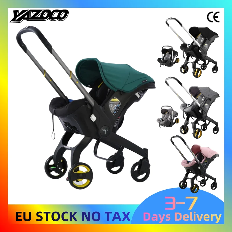 Carrinho de Bebê 4 em 1 Dobrável com Assento de Carro e Berço, Carrinho de Alta Visibilidade para Crianças e Recém-Nascidos para Viagens