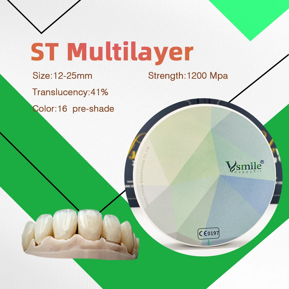 

Vsmile ST Zirconia Block For 98mm Open System 41% Translucency and 1200Mpa for make Coping Abutment and Full Contour Bridge