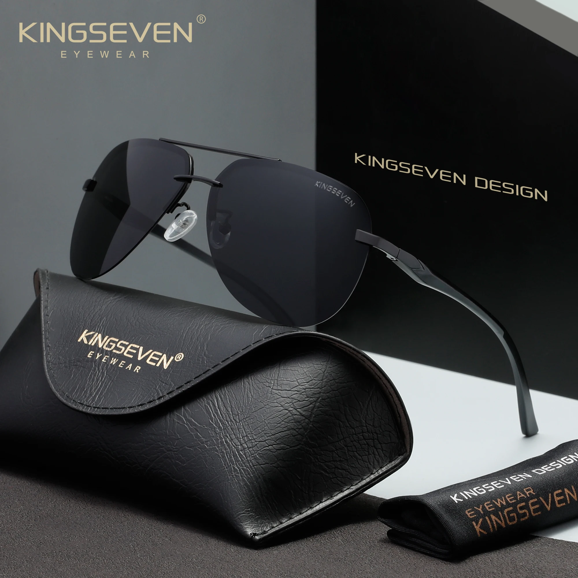 KINGSEVEN Fashion Aluminum Magnesium Polarized Rimless Sunglasses Pilot Men /Women Driving Eyewear UV400