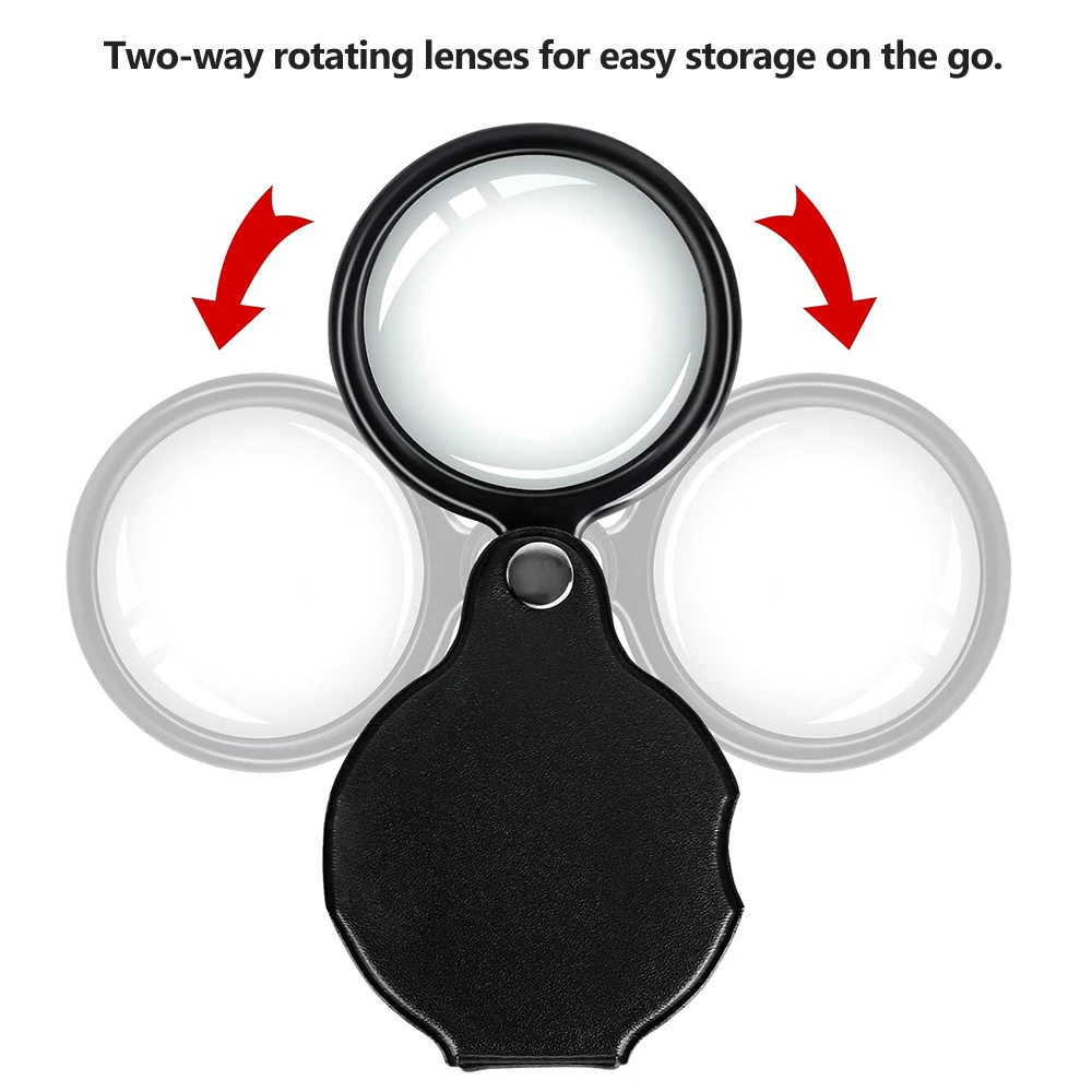 50/60mm Mini Magnifying Glass 6/8X Folded Leather Case Portable Handheld Read Newspaper Jewelry Gift Single Glass Lens Magnifier