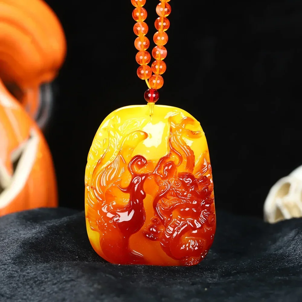 

Handmade dragon and phoenix engraved resin pendant necklace, casual style, no plating - two colors