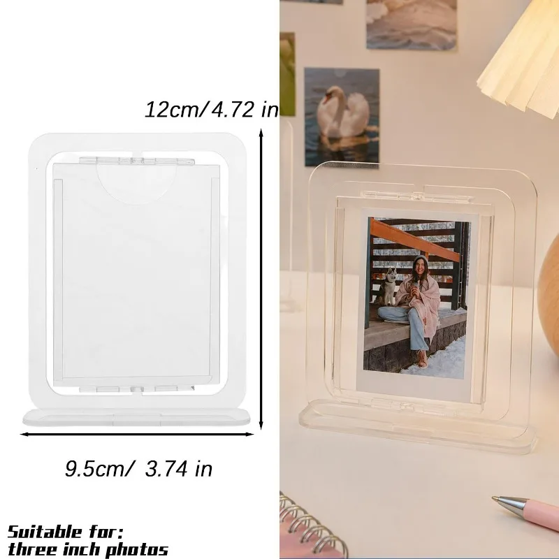 Rotating Clear Acrylic Picture Frame 3 Inch Display Stand for Polaroid Photos Desk Card Holder Instagram Style Home Decor Gift view 6