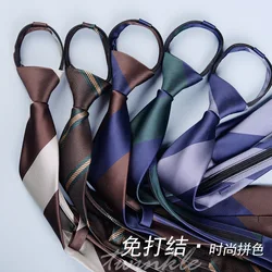 NEW Mens Retro Zipper Ties for Men 8CM Neck Tie Solid Striped Fashion Blue Neckties Men's Automatic Zipper Tie Red Lazy Ties