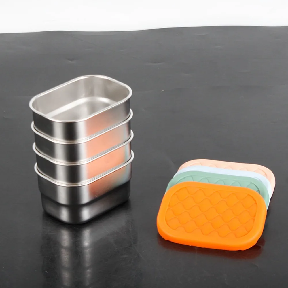 

New Stainless Steel Food Container Stackable Reusable Snack Container Multi-purpose Silicone Lid Fruit Storage Box