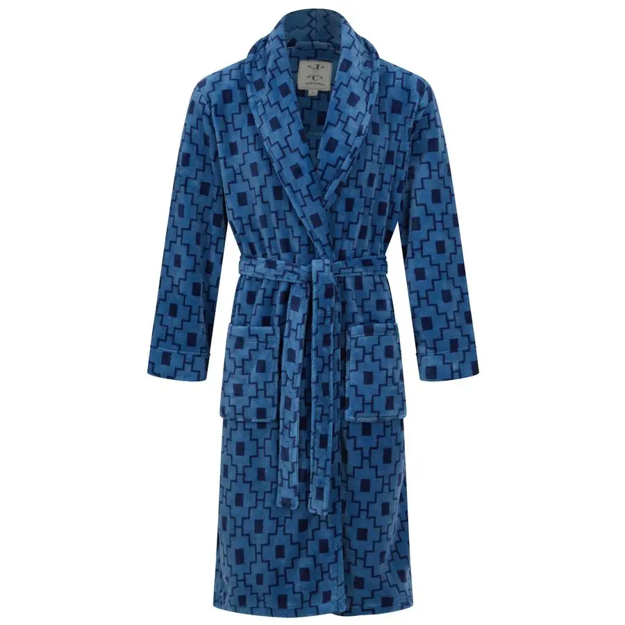 

Fleece Robe, Blue Geometric Pattern