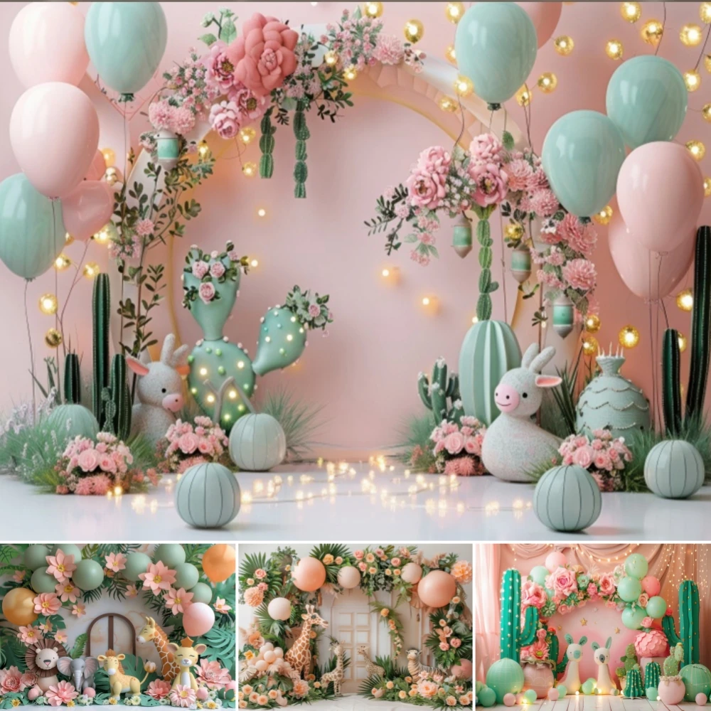 

Jungle Wild Animals Photo Background Safari Balloons Newborn Baby 1st Birthday Party Cake Smash Photography Backdrop Decor