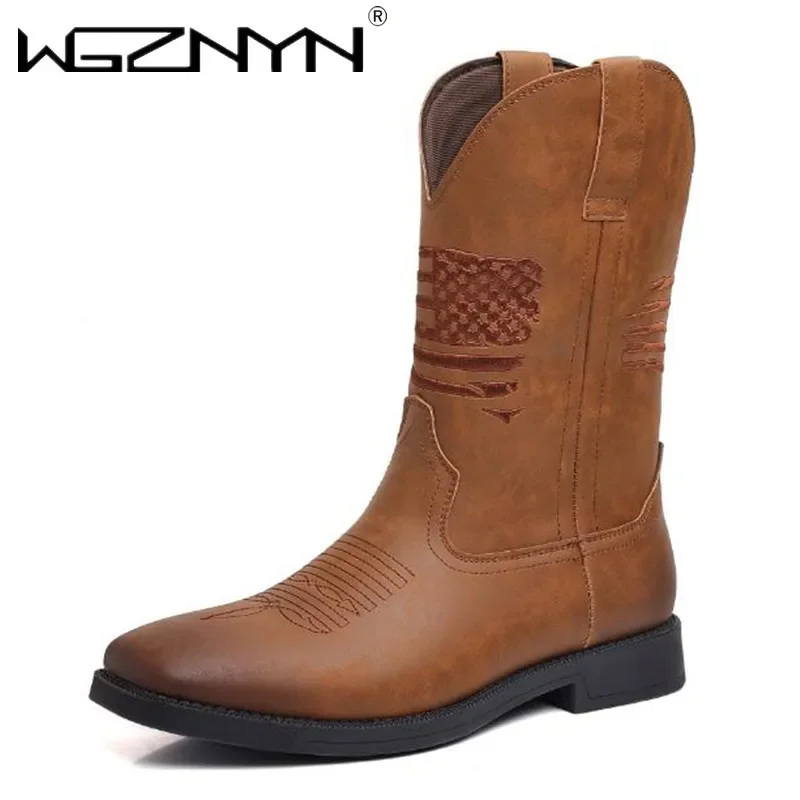 

Men's Leather Nonslip Slip On Round Toe Buckle Low Heeled Casual Shoes Men Winter Outdoor Cowboy Boots Men Shos Warm Zapatilla