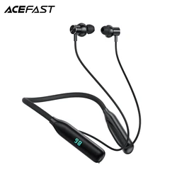 ACEFAST 실리콘 넥밴드 무선 이어폰, LED 디지털 디스플레이, 블루투스 5.3 음악, 스포츠 인이어 이어버드, 800mAh 배터리, N4