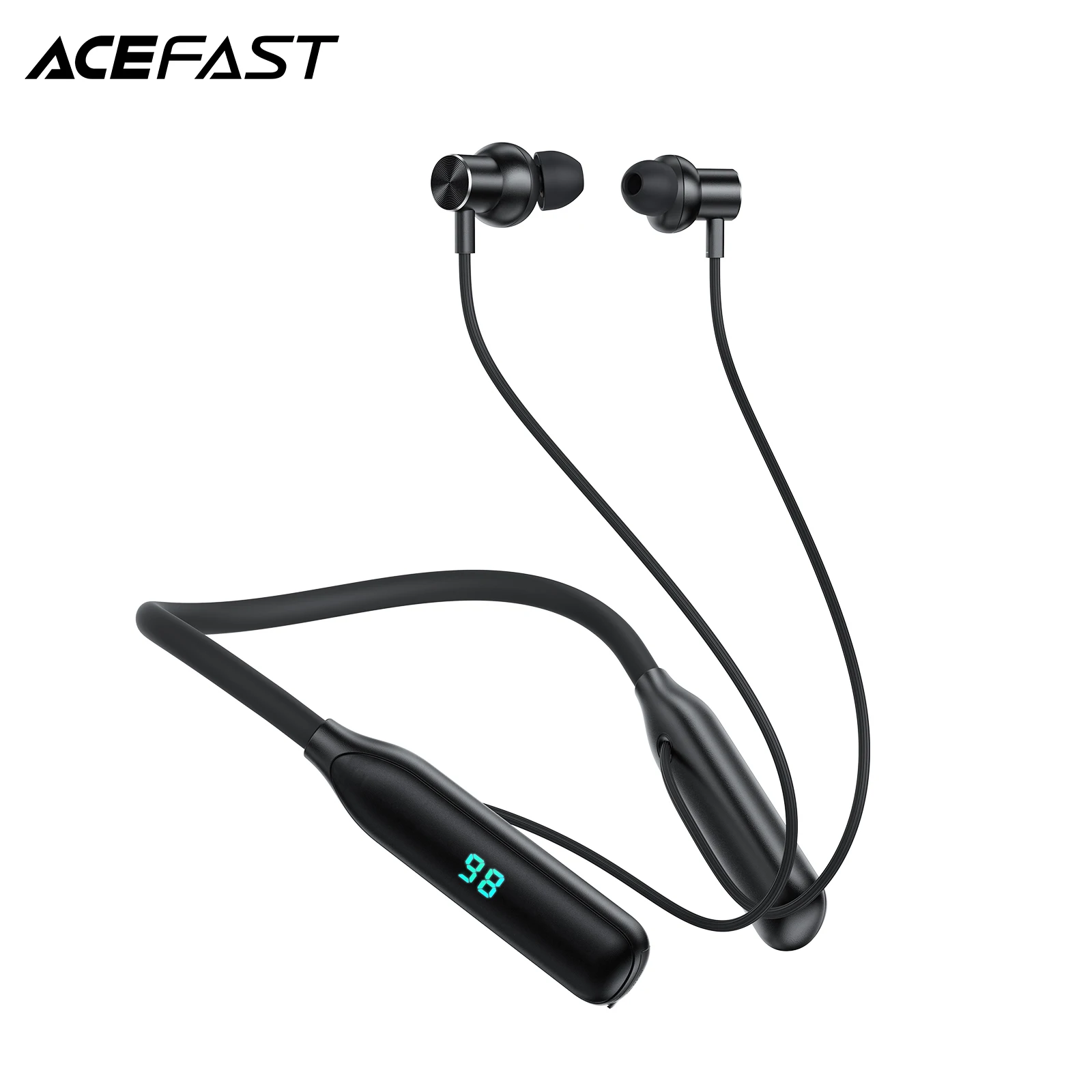 ACEFAST N4 Silicone Neckband Wireless Earphone With LED Digital Display Bluetooth 5.3 Music Sports In Ear Earbuds 800mAh Battery