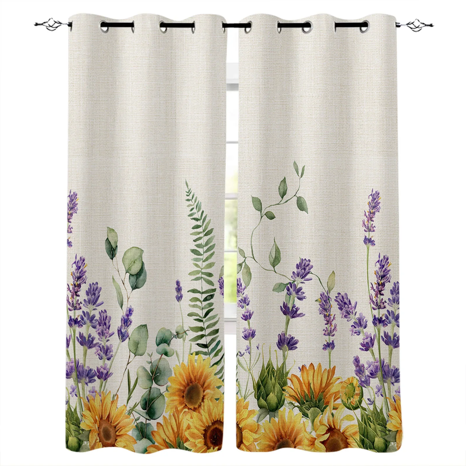 Plant Wild Flowers Eucalyptus Sunflower Lavender Curtains for Living Room Kids Bedroom Window Curtain Hall Drape Long Cortinas