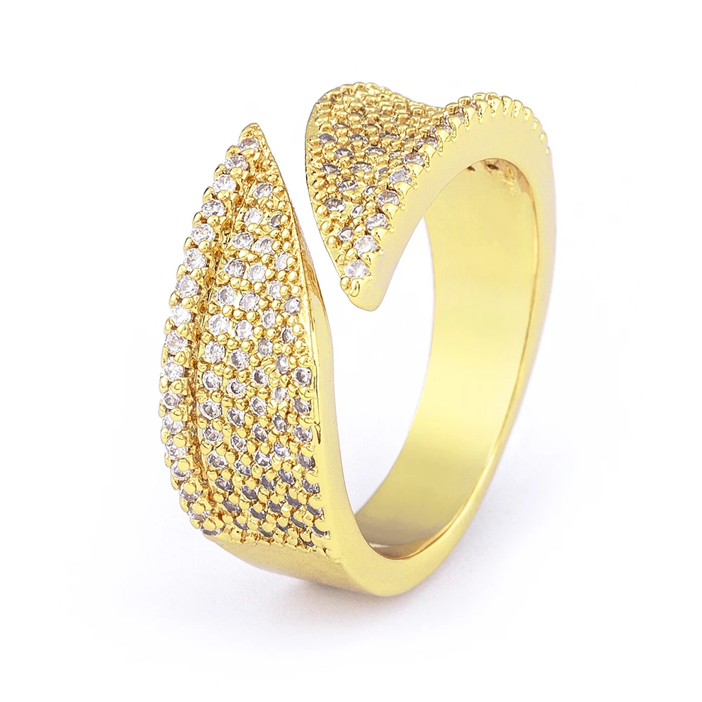 Nidin New Design Copper Zircon Geometric Cuff  Adjustable Ring Fashion Statement Women Charm Jewelry Fine Wedding Party Gift