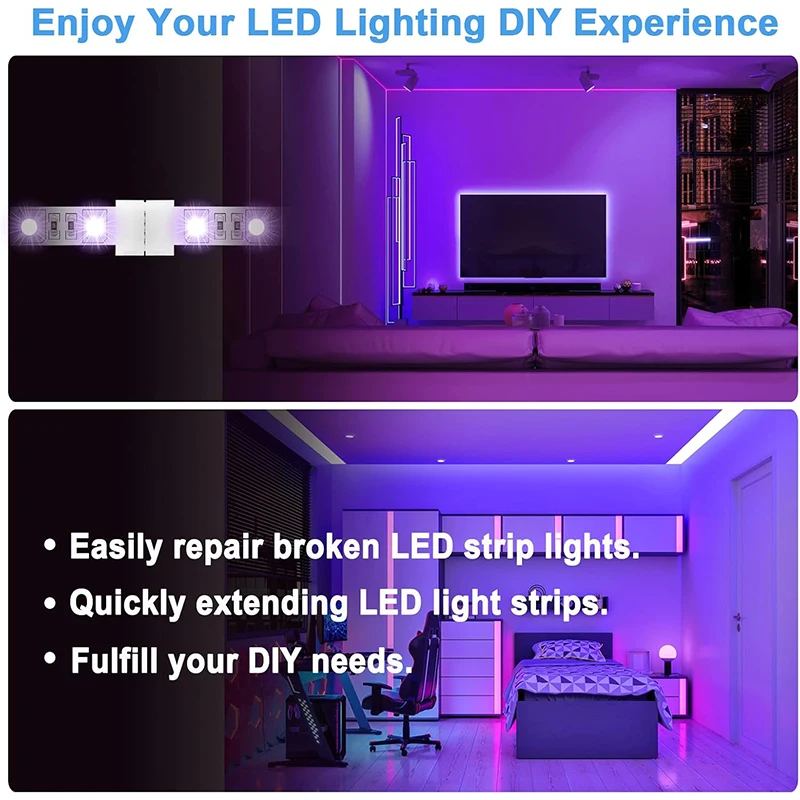 10pcs LED Strip Connector 8mm 10mm 2 Pin 4 Pin 3528 5050 RGB Single Color Solderless PCB Board Wire Free Welding Connectors