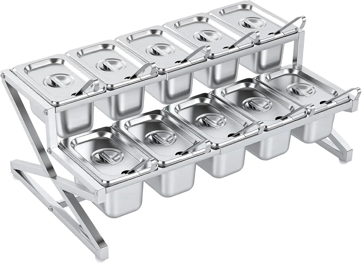 Spice Rack Shelf, Adjustable Stainless Steel Spice Organizer Stand with Lids, Pizza Topping Station with Spoons