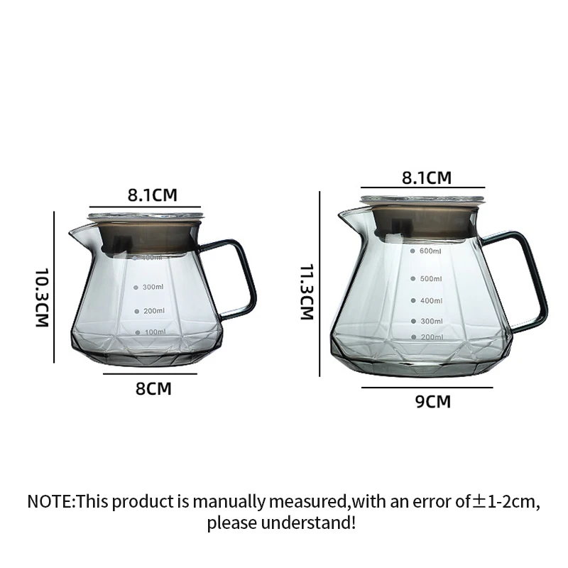 NUBECOM 400/600ml Transparent Tea Coffee Kettle Octagonal Coffee Pot Reusable Glass Coffee Teapot Coffeeware Without Filter Cup