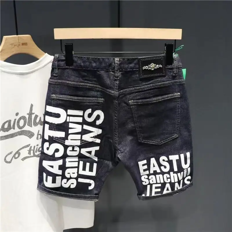 Trendy Comfortable Casual Knee-length Denim Black Designer Shorts for Men Solid Cowboy Hiphop Multiple Pockets Short Jeans