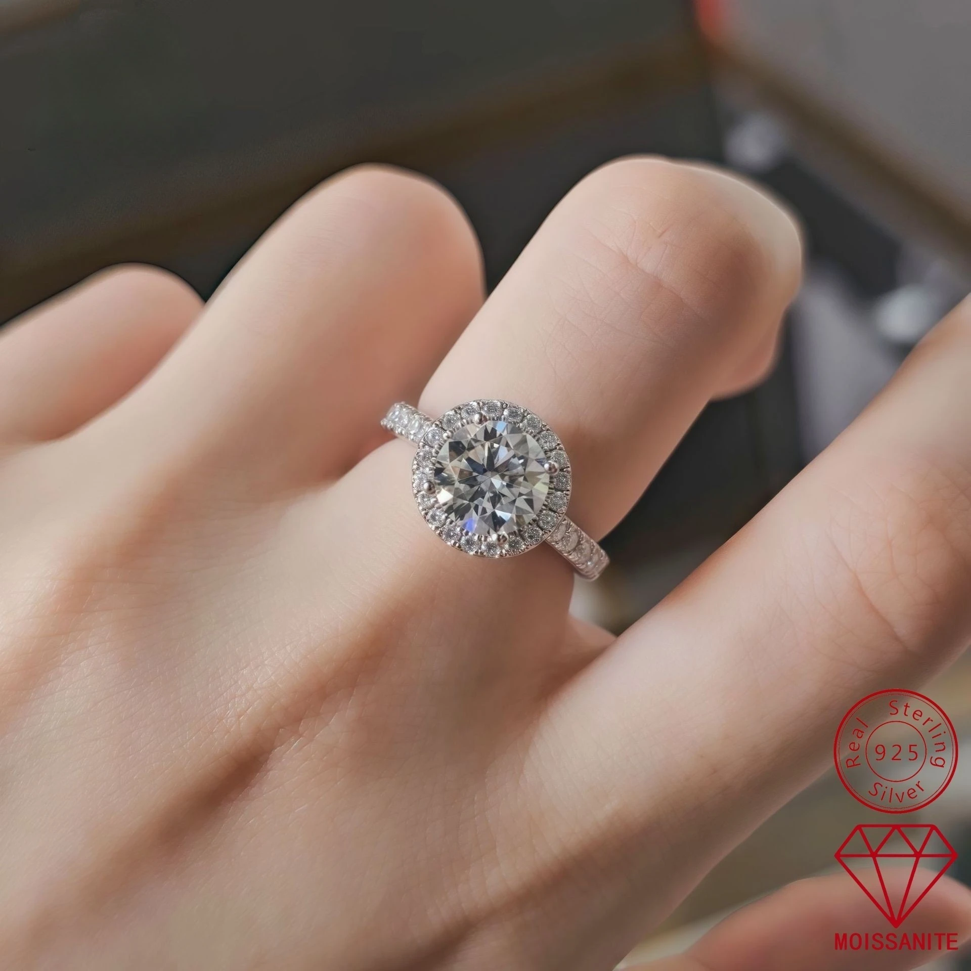 

Carnica Luxury 925 Sterling Silver 2CT Real Moissanite Ring Stone Enclosure Stone Closed Band for Women GRA Diamond Wedding Hot