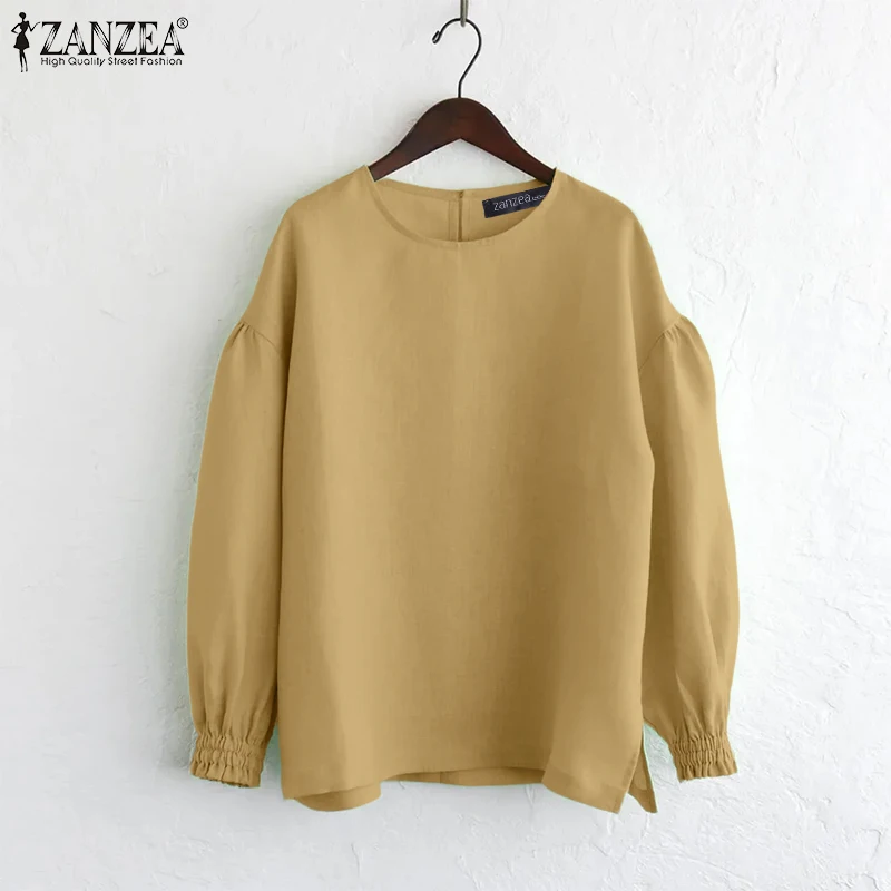

ZANZEA Women Blouse Long Sleeve Stylish Tops 2025 Autumn O-Neck Puff Sleeve Solid Elegant Office Lady Shirts Fashion Tunic Blusa