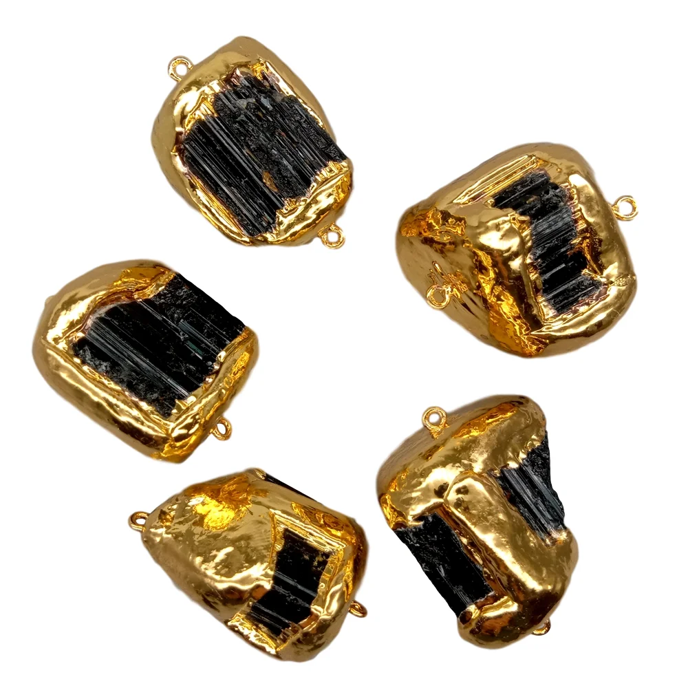 28x34mm Natural Black Tourmaline Irregular Shape Connector Healing Energy Raw Stone