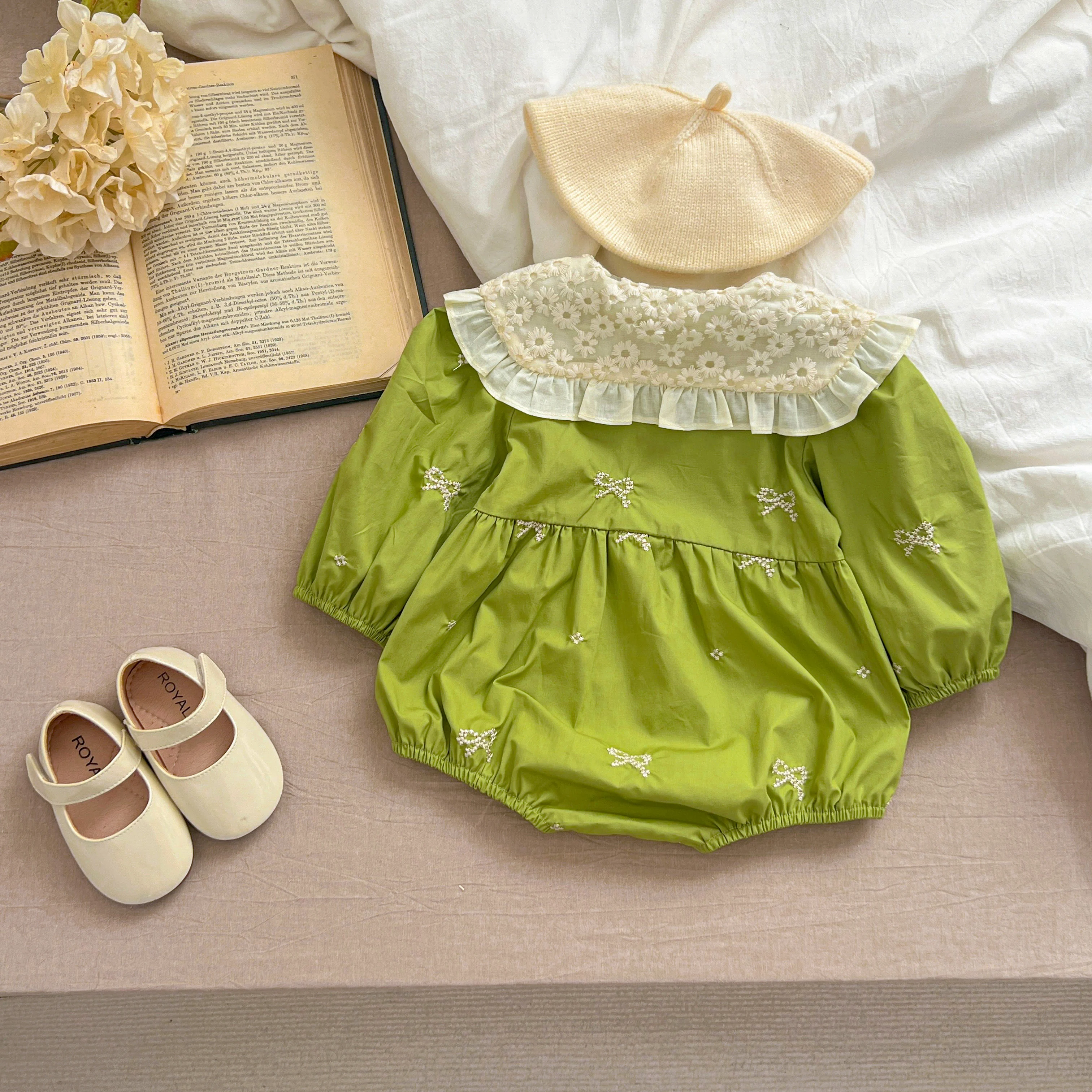 Schwestern Kleidung Säuglings Baby Mädchen Spitze Kragen Kleid Strampler Kinder Baby Mädchen Gestickte Bogen Prinzessin Kleid Familie Kleidung Strampler – Detail 19