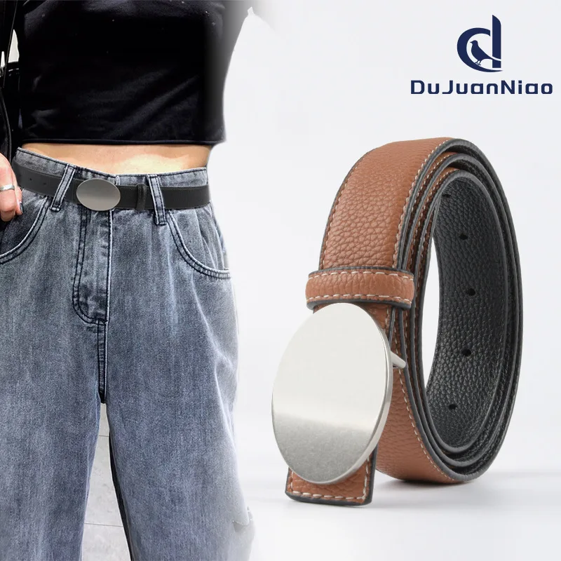 Slide Metal Buckle Adjustable Corset Strap Women Luxury Full Grain Genuine Leather Waist Belts Double-faced Cowhide Ceinture