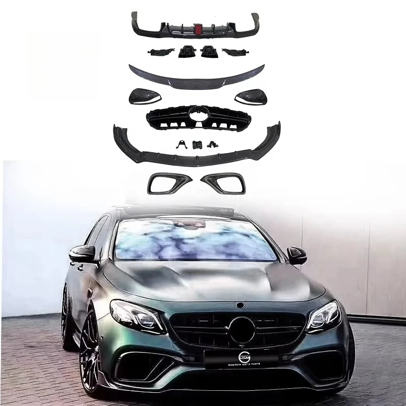 Kit Estilo B para Mercedes Benz W213 E63 a Bra Bus: Labio de parachoques delantero de fibra de carbono, parrilla, alerón, difusor, puntas y cubiertas de espejos