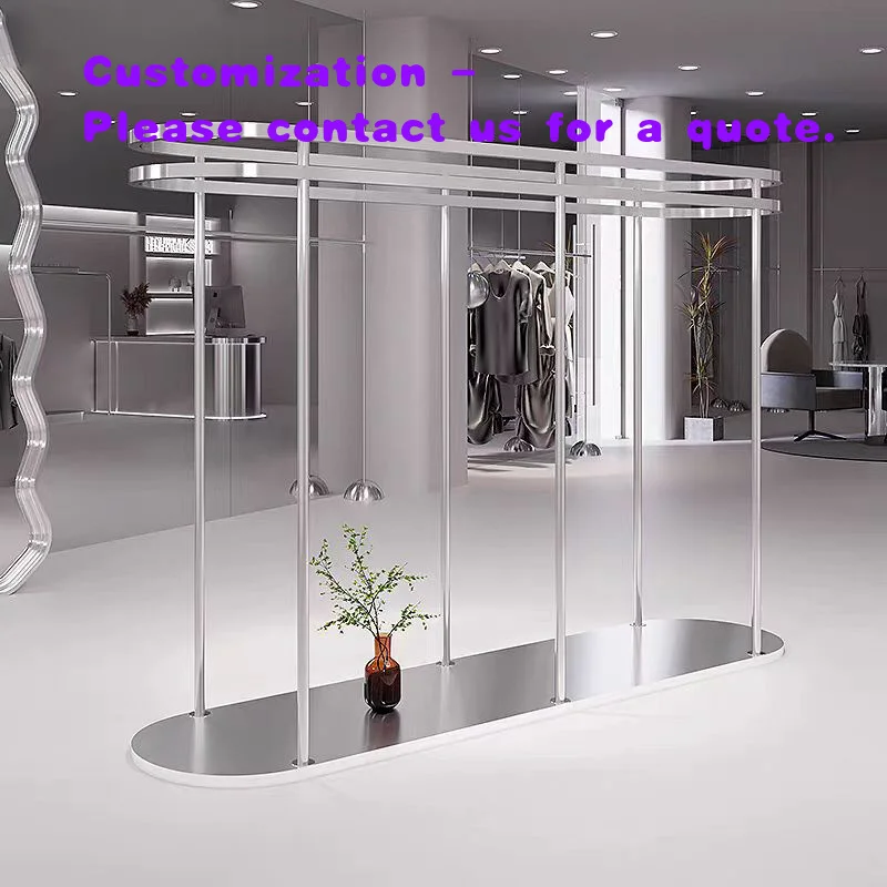 custom.Modern Double Row Stainless Steel Clothing Store Display Rack with Floor Hanger Men's & Women's Clothing & Dinnerware