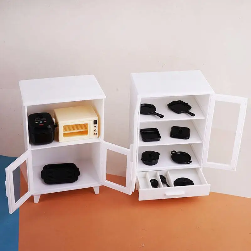 1 conjunto de móveis para casa de bonecas, modelo de cozinha, kit de cozinha, panelas de arroz em miniatura, armário 1:12, mini comida, acessórios para brincar de fingir