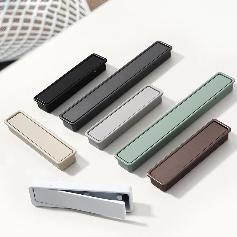 Modern Simple Sliding Door Concealed Embedded Handle Zinc Alloy Kitchen Cabinet Invisible Furniture Slotted Colorful Pull Knobs