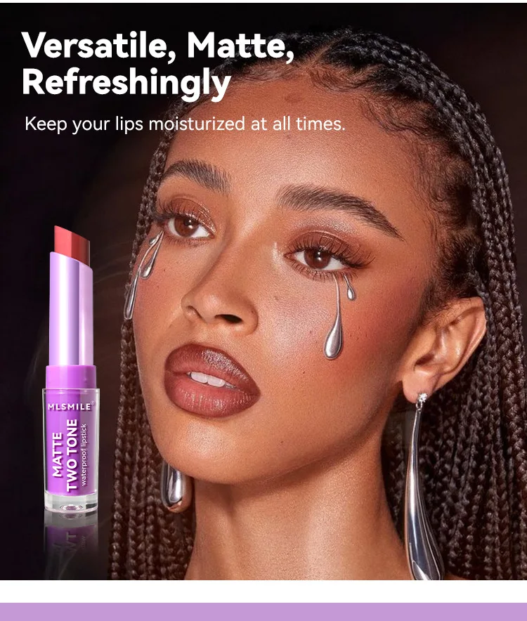 Tweekleurige lippenstift Parelmoer Lipliner Natuurlijke matte lipbijtende make-up Blijvende hydraterende matte make-up Lipgloss make-up
