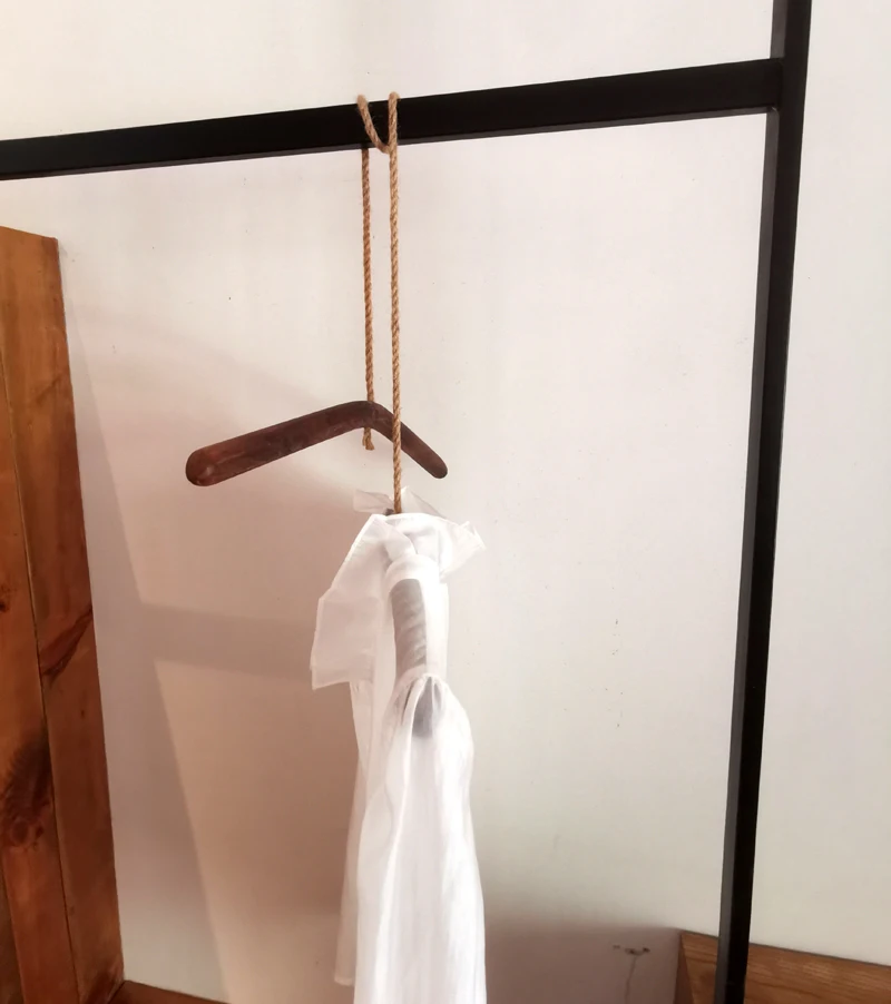 Black Walnut Hanger Solid Wood Hemp Rope Combination Home Hook Rod Wall Hanging Bedroom Clothing Store Hotel Homestay 2pcs/set