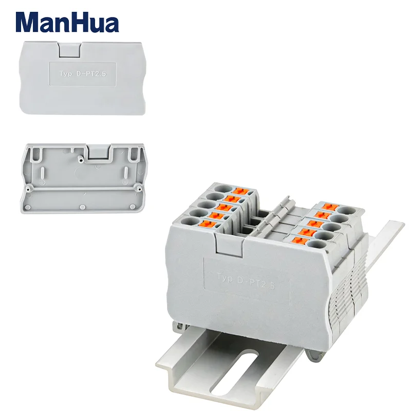 ManHua 10Pcs End Cover D-PT2.5 For PT2.5 2.5mm Din Rail Terminal Blocks End Plates