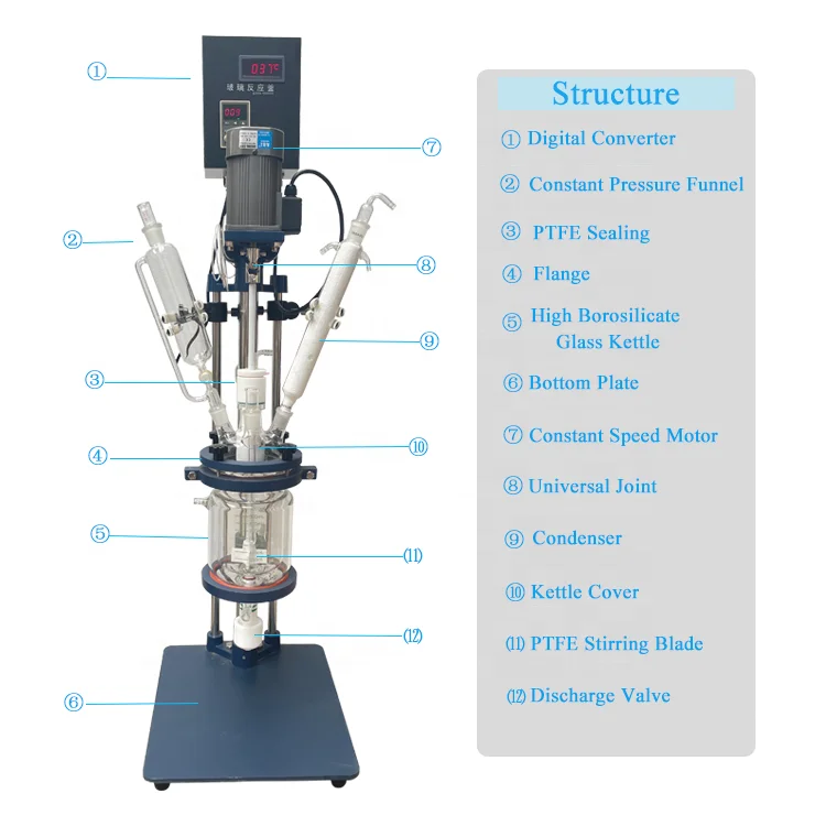 1L 2L 3L 5L Best Price Jacketed Glass Reactor with Oil Bath Lab Jacketed Glass Chemical Reactor