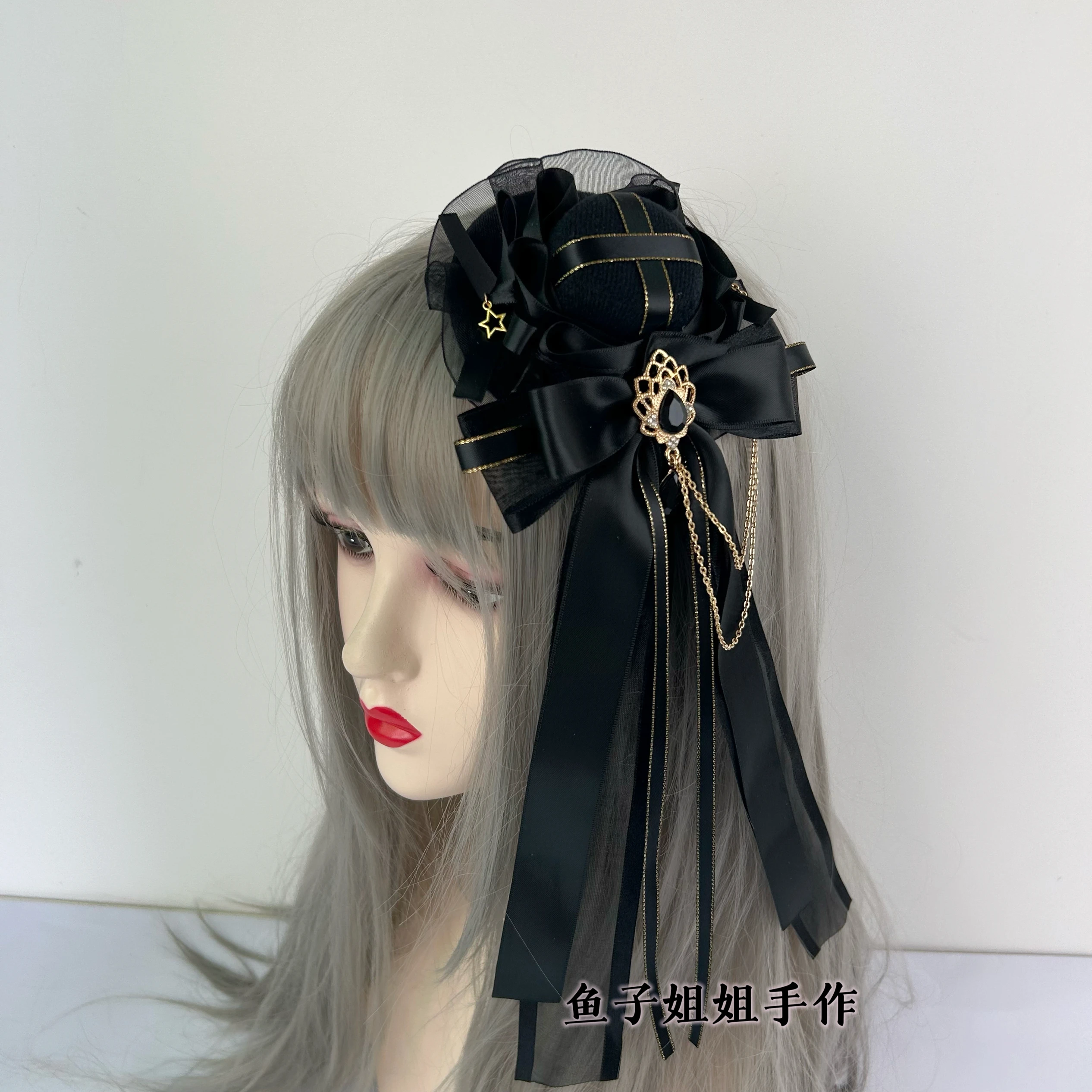 Original God Funina Cosplay Headdress Private Cos Accessories Lolita Navy Blue Lolita Top Hat Fascinator Hats