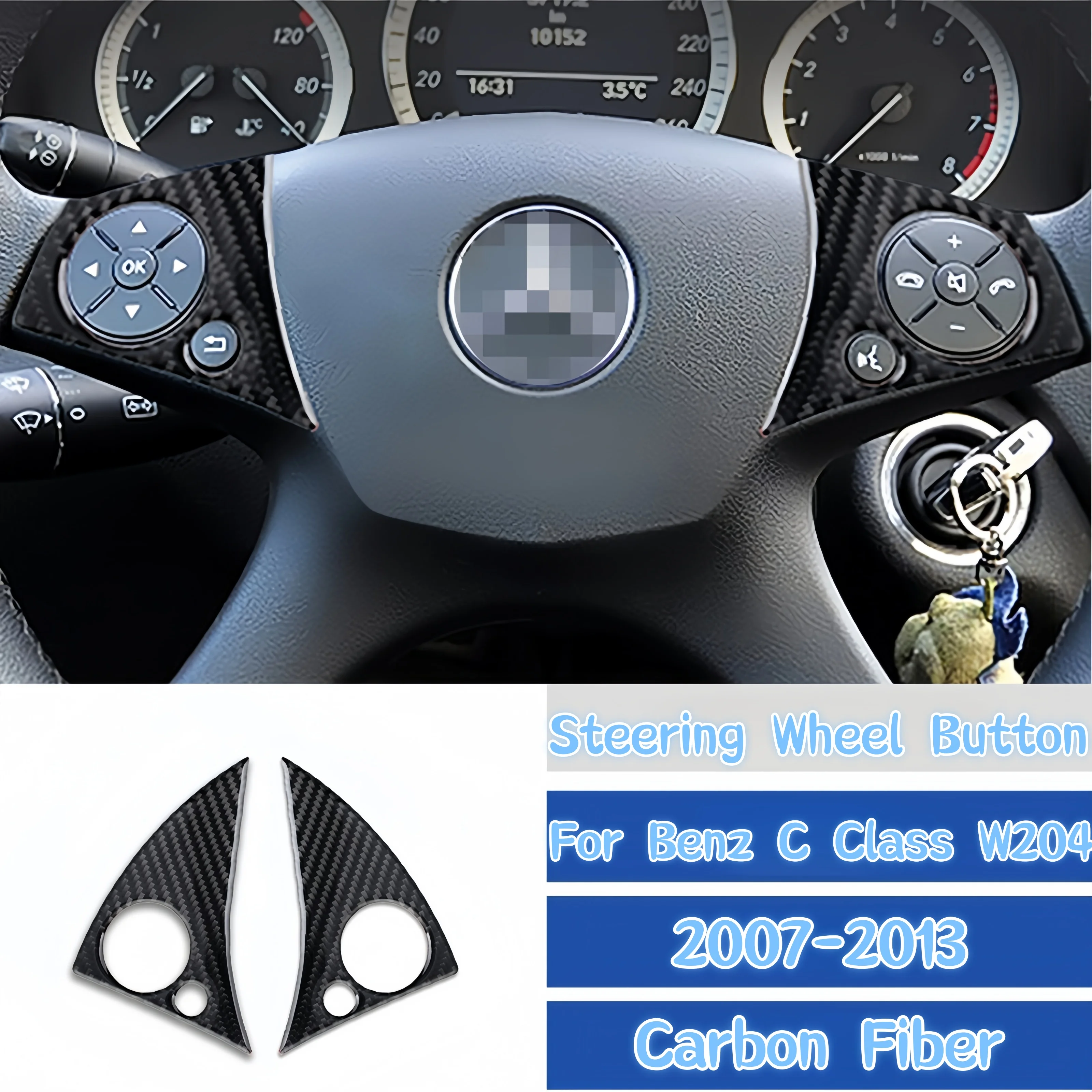 

For Mercedes Benz C Class W204 2007-2013 Car Accessories Carbon Fiber Auto Steering Wheel Panel Button Decor Cover Trim Sticker